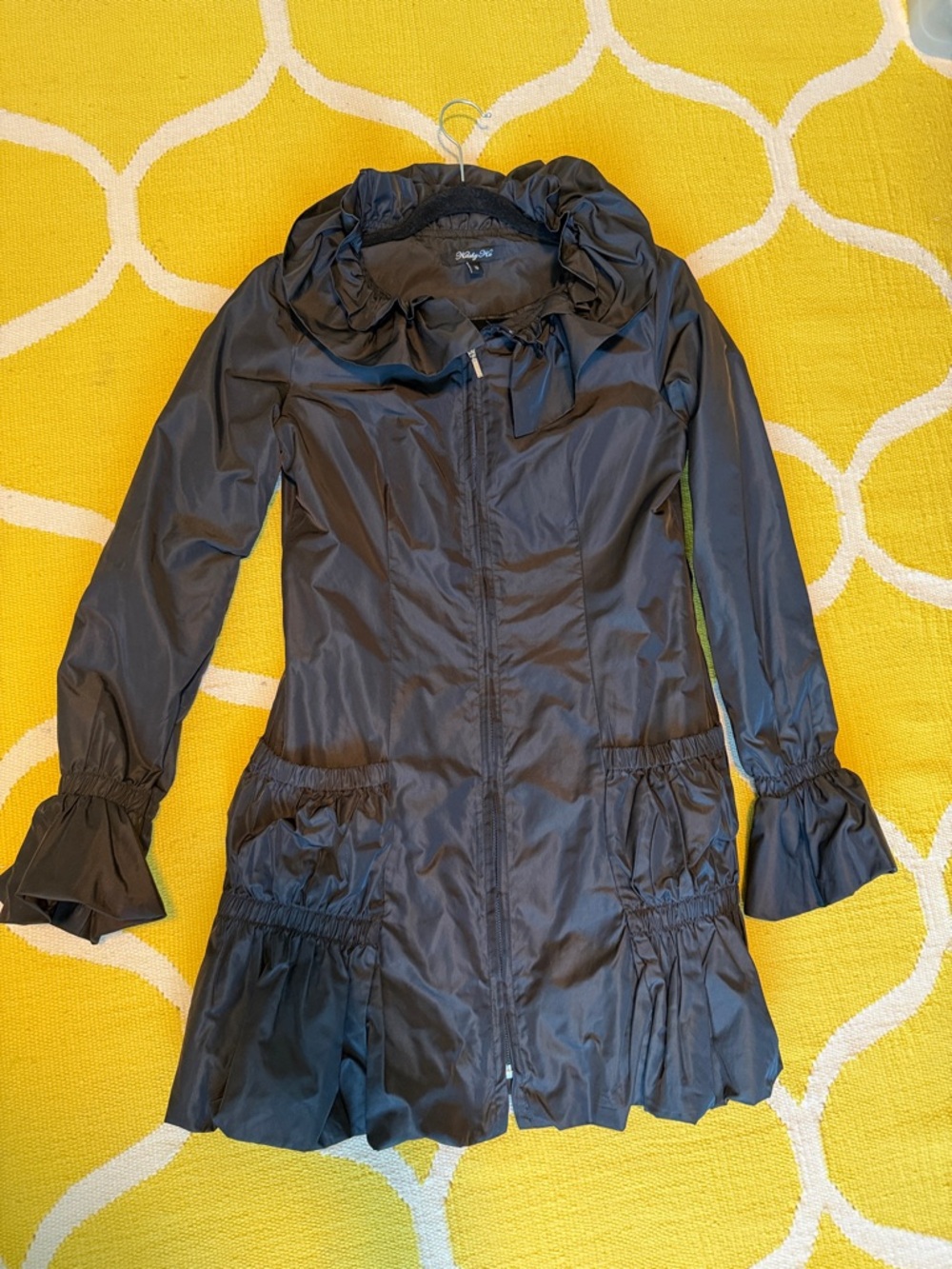 Women's Black Ruffle-Trim Lightweight Coat